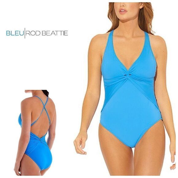 New. Blue Rod Beattie Twist and Shout Plunge One Piece Swimsuit. Size 14. Normal - Picture 1 of 11